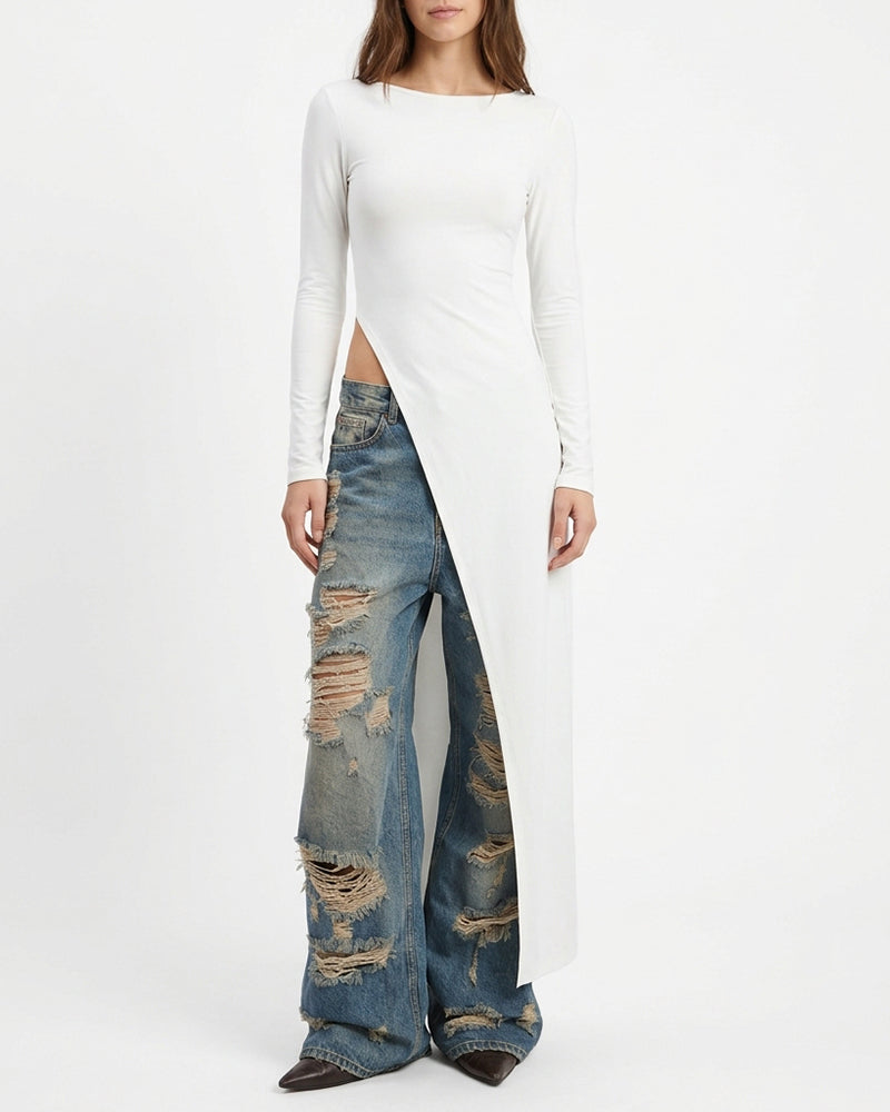 Willluxe® Asymmetrical High-Slit Long Top