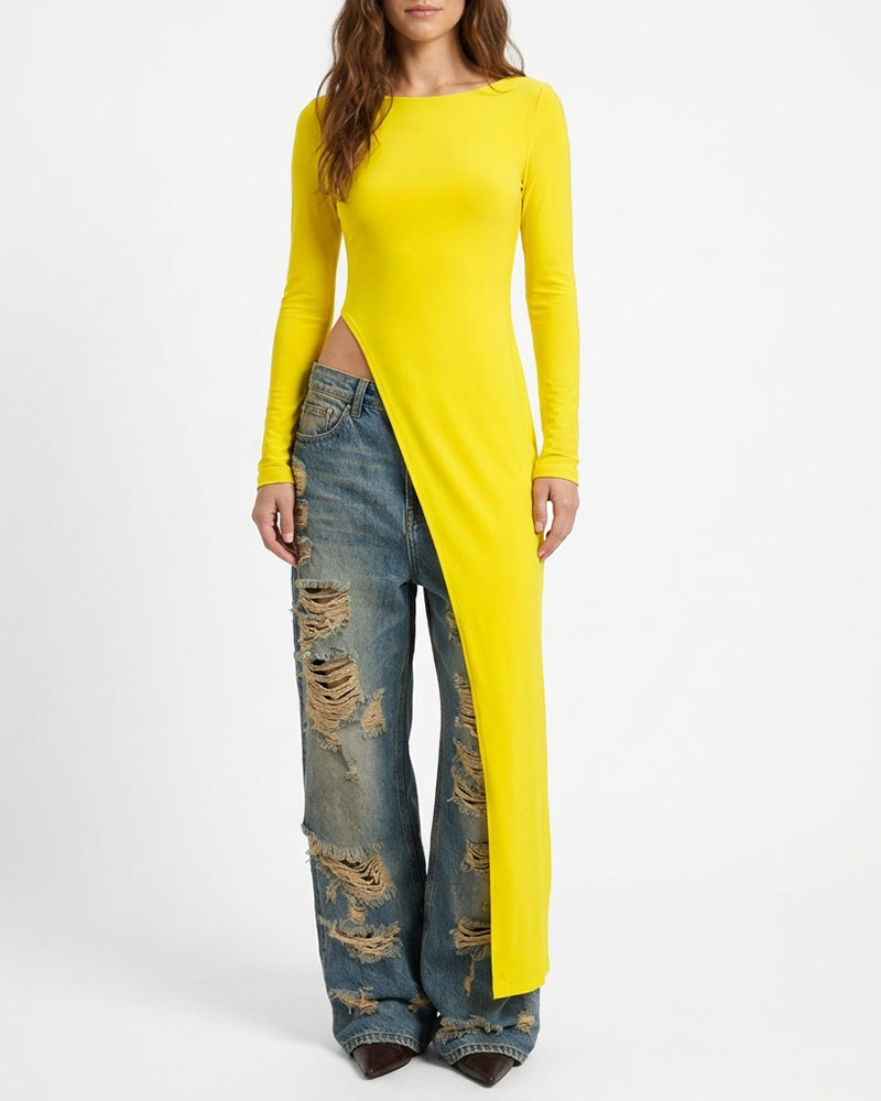 Willluxe® Asymmetrical High-Slit Long Top