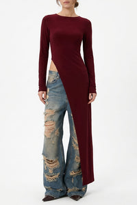 Willluxe® Asymmetrical High-Slit Long Top