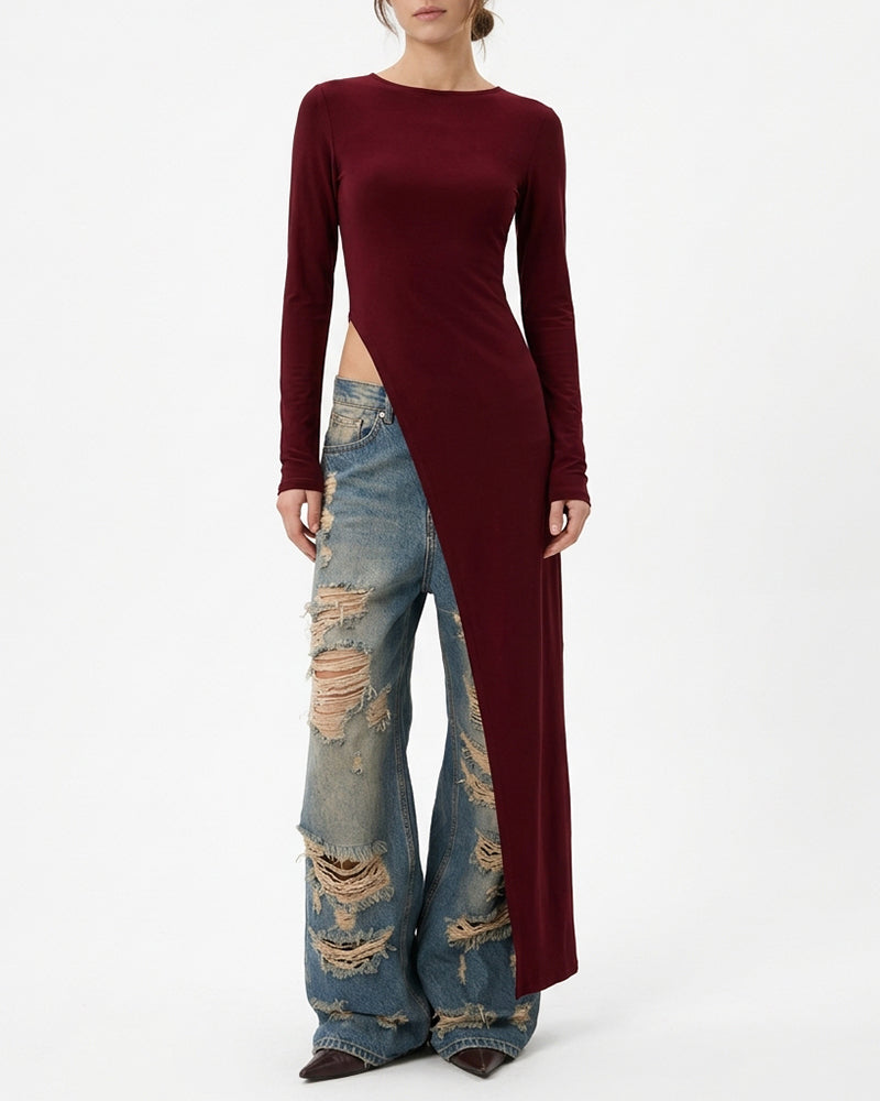 Willluxe® Asymmetrical High-Slit Long Top
