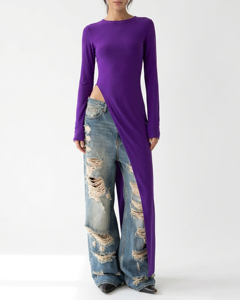 Willluxe® Asymmetrical High-Slit Long Top