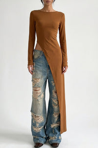 Willluxe® Asymmetrical High-Slit Long Top