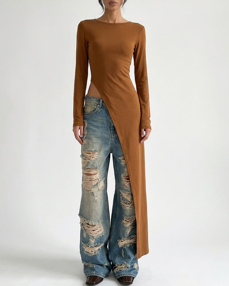Willluxe® Asymmetrical High-Slit Long Top