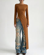 Willluxe® Asymmetrical High-Slit Long Top