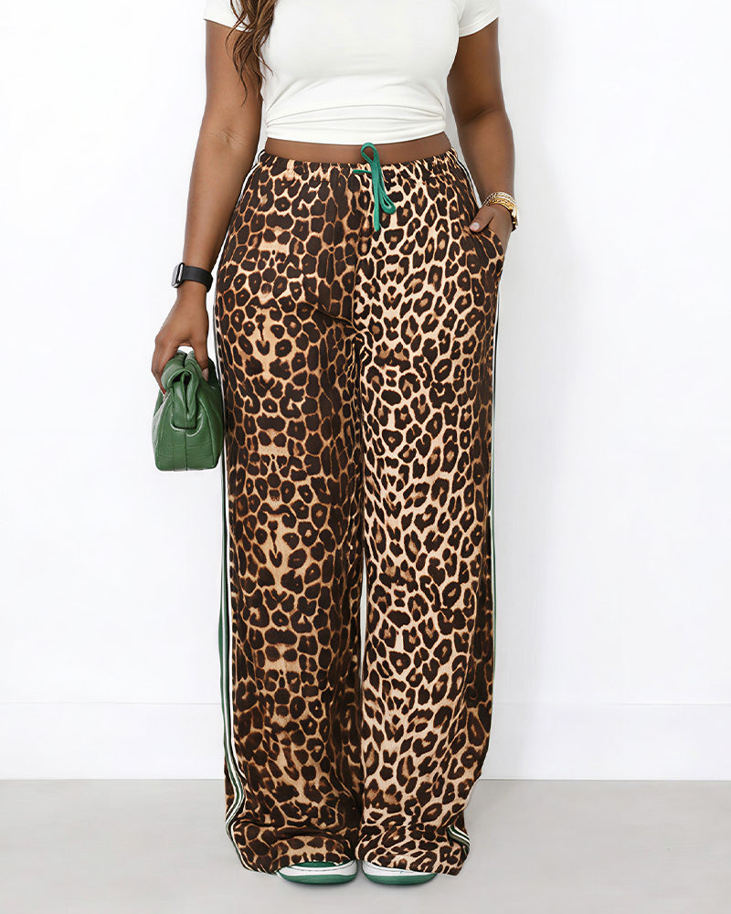 Willluxe® Wide Leg Track Pants with Side Stripes