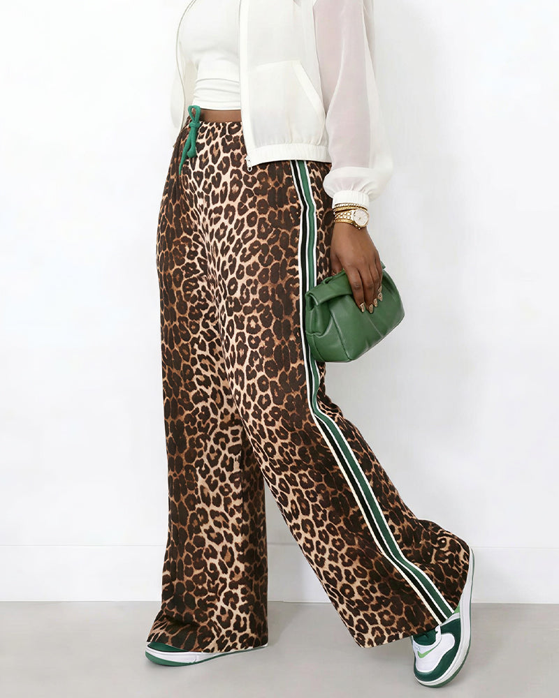 Willluxe® Wide Leg Track Pants with Side Stripes