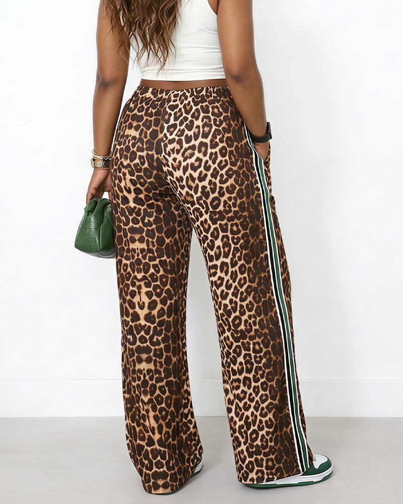 Willluxe® Wide Leg Track Pants with Side Stripes