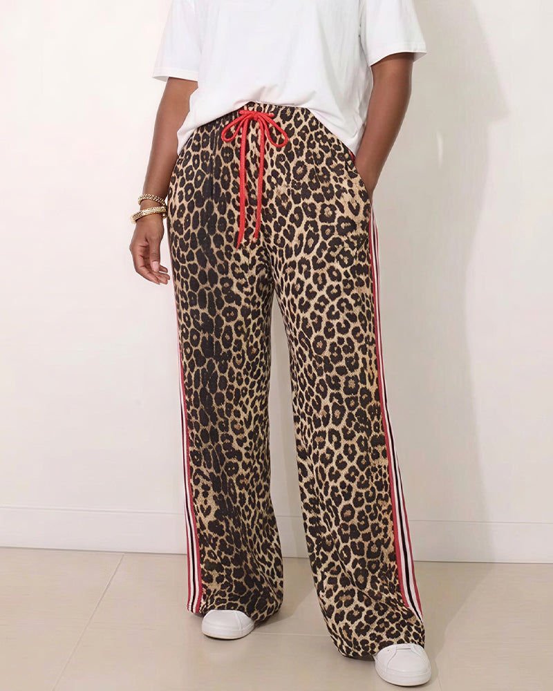 Willluxe® Wide Leg Track Pants with Side Stripes
