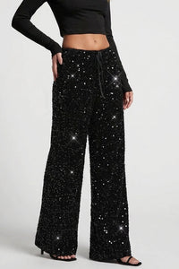 Willluxe® Starlit Sequin Drawstring Wide Leg Pants