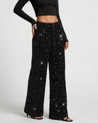 Willluxe® Starlit Sequin Drawstring Wide Leg Pants