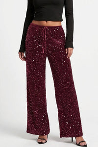 Willluxe® Starlit Sequin Drawstring Wide Leg Pants