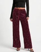Willluxe® Starlit Sequin Drawstring Wide Leg Pants