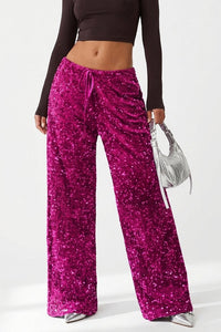 Willluxe® Starlit Sequin Drawstring Wide Leg Pants
