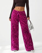 Willluxe® Starlit Sequin Drawstring Wide Leg Pants