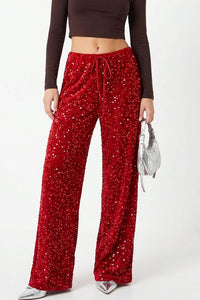 Willluxe® Starlit Sequin Drawstring Wide Leg Pants