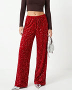 Willluxe® Starlit Sequin Drawstring Wide Leg Pants