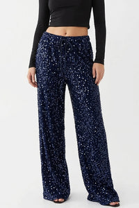 Willluxe® Starlit Sequin Drawstring Wide Leg Pants