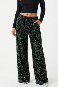Willluxe® Starlit Sequin Drawstring Wide Leg Pants