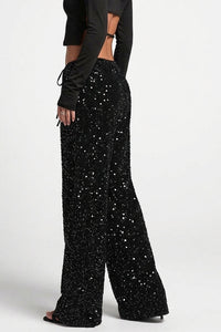 Willluxe® Starlit Sequin Drawstring Wide Leg Pants