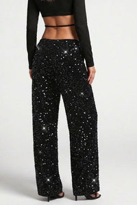 Willluxe® Starlit Sequin Drawstring Wide Leg Pants