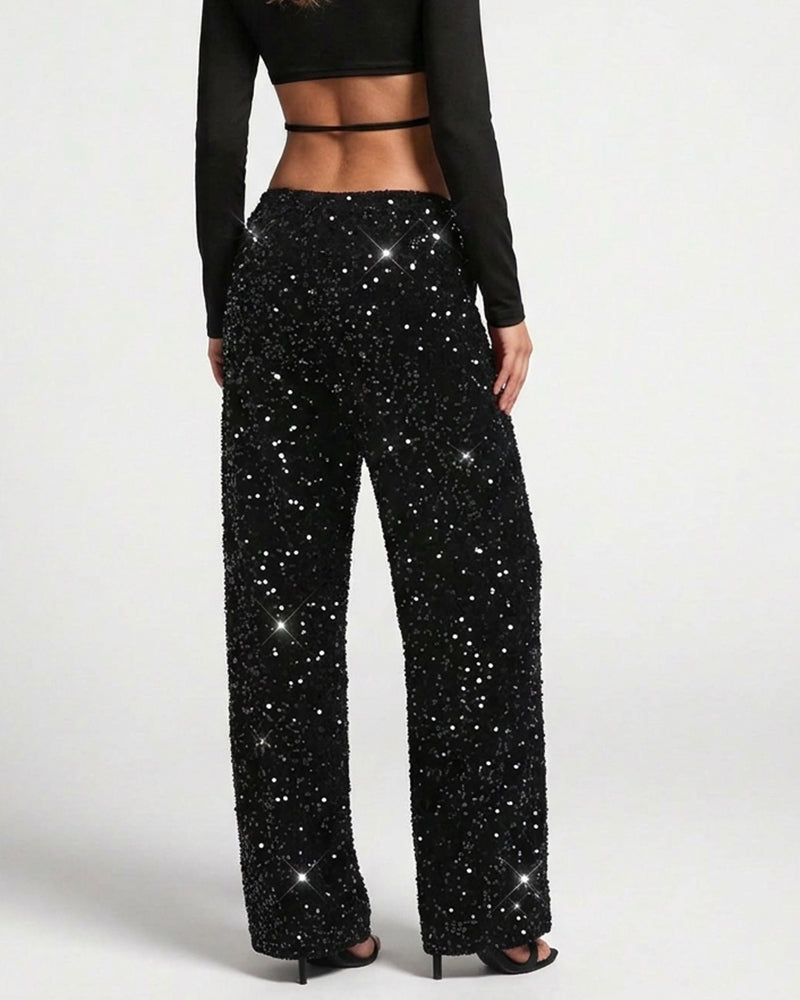 Willluxe® Starlit Sequin Drawstring Wide Leg Pants