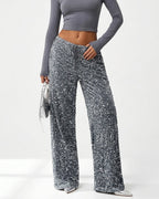 Willluxe® Starlit Sequin Drawstring Wide Leg Pants