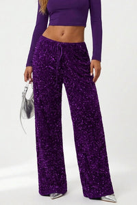 Willluxe® Starlit Sequin Drawstring Wide Leg Pants