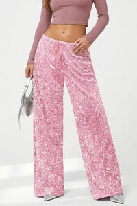 Willluxe® Starlit Sequin Drawstring Wide Leg Pants