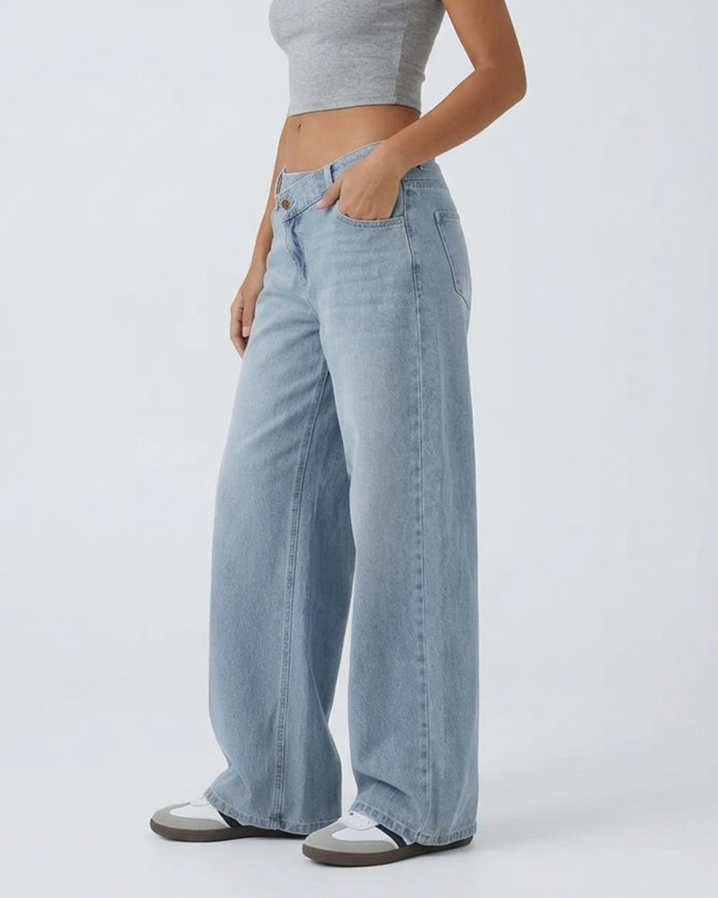 Willluxe® Low Rise Crossover Wide Leg Jeans