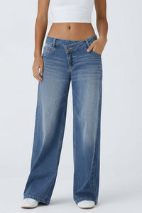 Willluxe® Low Rise Crossover Wide Leg Jeans