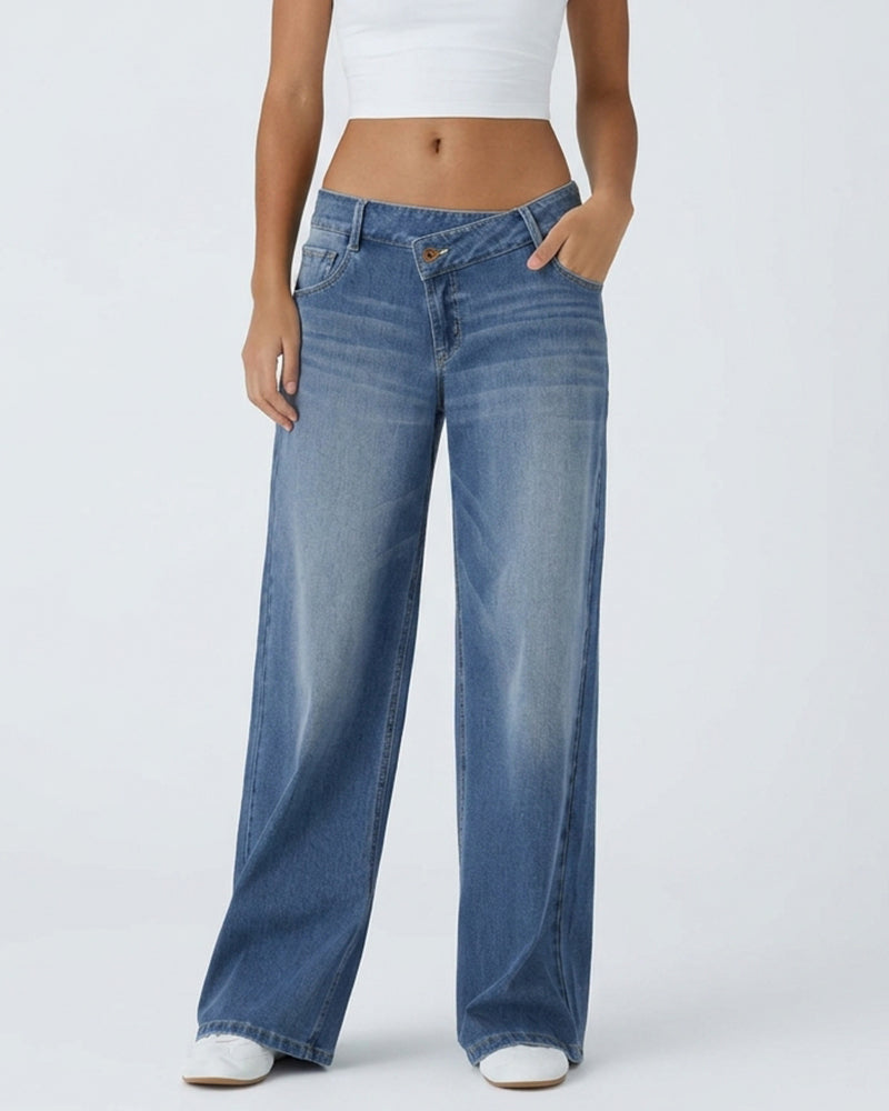 Willluxe® Low Rise Crossover Wide Leg Jeans