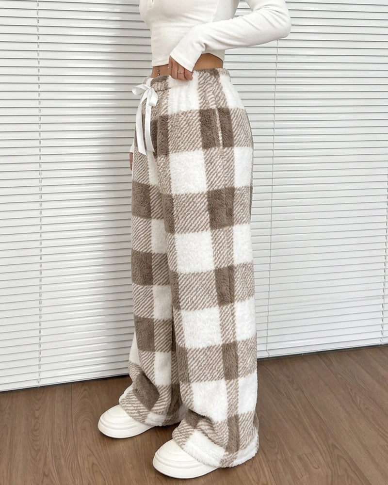 Willluxe® Fuzzy Plaid Winter Sleepwear Lounge Pants