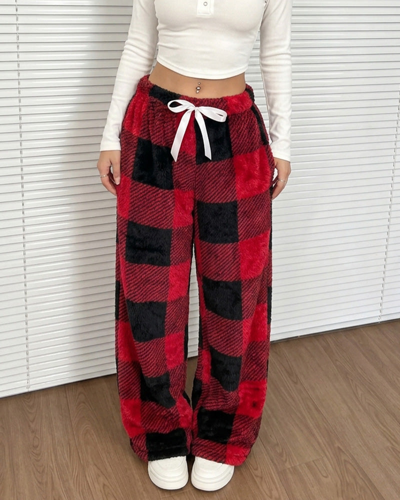 Willluxe® Fuzzy Plaid Winter Sleepwear Lounge Pants