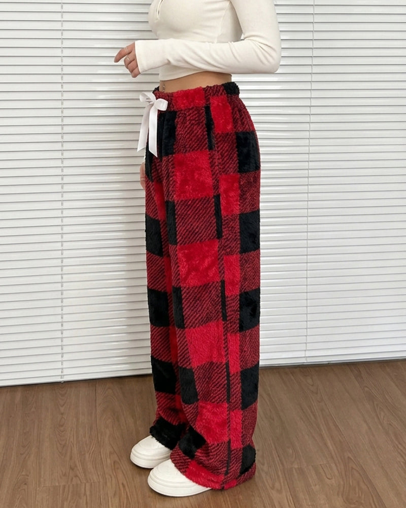 Willluxe® Fuzzy Plaid Winter Sleepwear Lounge Pants