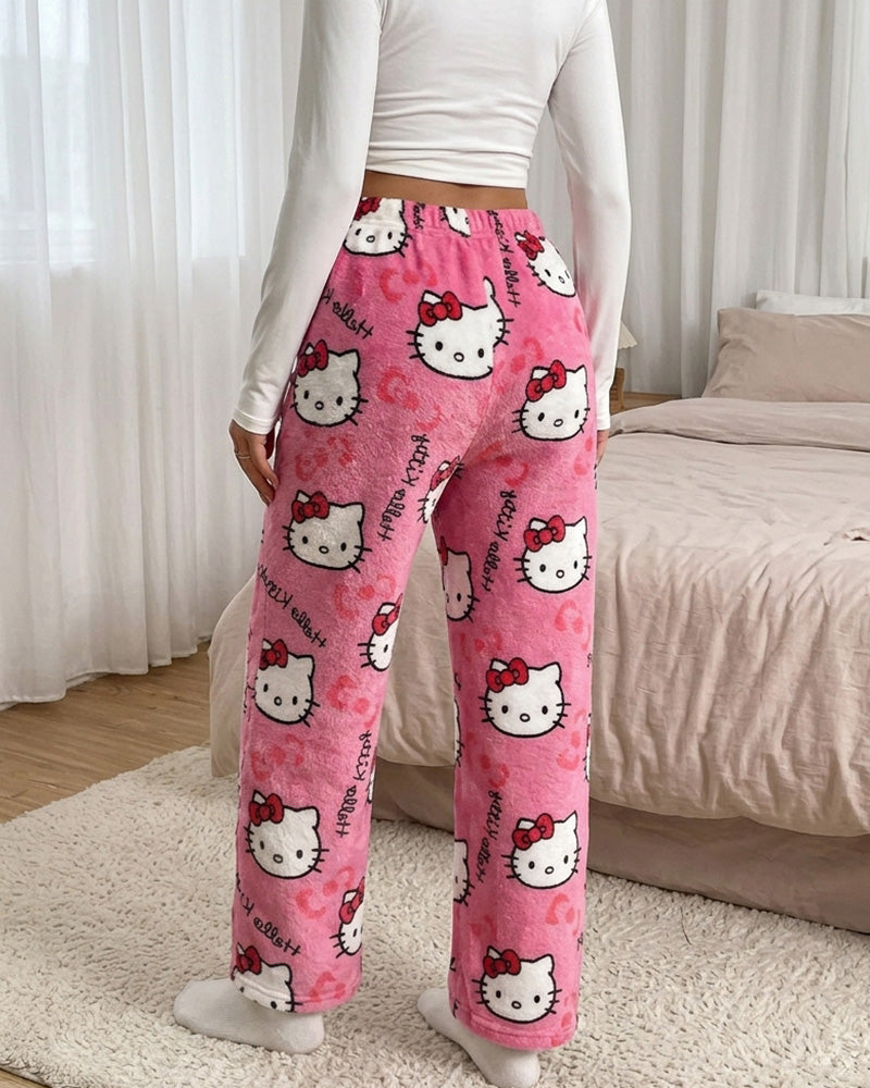 Willluxe® Cozy Cartoon Print Plush Flannel Lounge Pants