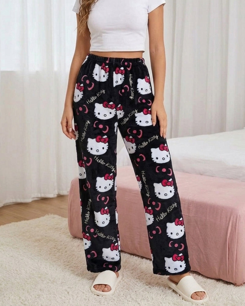 Willluxe® Cozy Cartoon Print Plush Flannel Lounge Pants