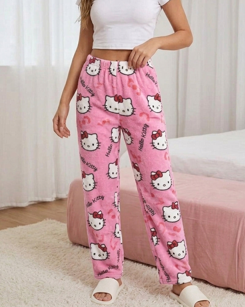 Willluxe® Cozy Cartoon Print Plush Flannel Lounge Pants