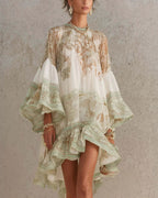 Willluxe® Bell Sleeve Print Ruffle Mini Dress