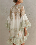 Willluxe® Bell Sleeve Print Ruffle Mini Dress