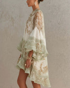 Willluxe® Bell Sleeve Print Ruffle Mini Dress