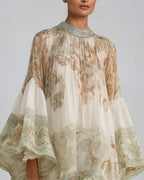 Willluxe® Bell Sleeve Print Ruffle Mini Dress