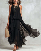 Willluxe® Boho Layered Chiffon Maxi Dress