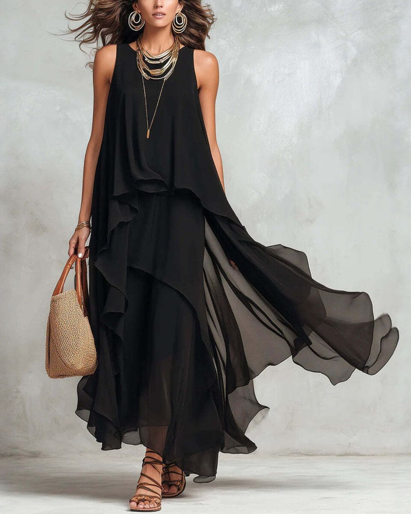 Willluxe® Boho Layered Chiffon Maxi Dress