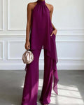 Willluxe® Elegant Halter Neck Asymmetric Chiffon Set