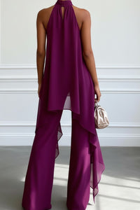Willluxe® Elegant Halter Neck Asymmetric Chiffon Set