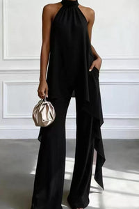 Willluxe® Elegant Halter Neck Asymmetric Chiffon Set