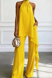 Willluxe® Elegant Halter Neck Asymmetric Chiffon Set
