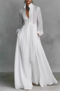 Willluxe® Stand-Up Collar Long-Sleeve Maxi Dress