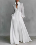 Willluxe® Stand-Up Collar Long-Sleeve Maxi Dress