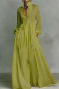 Willluxe® Stand-Up Collar Long-Sleeve Maxi Dress